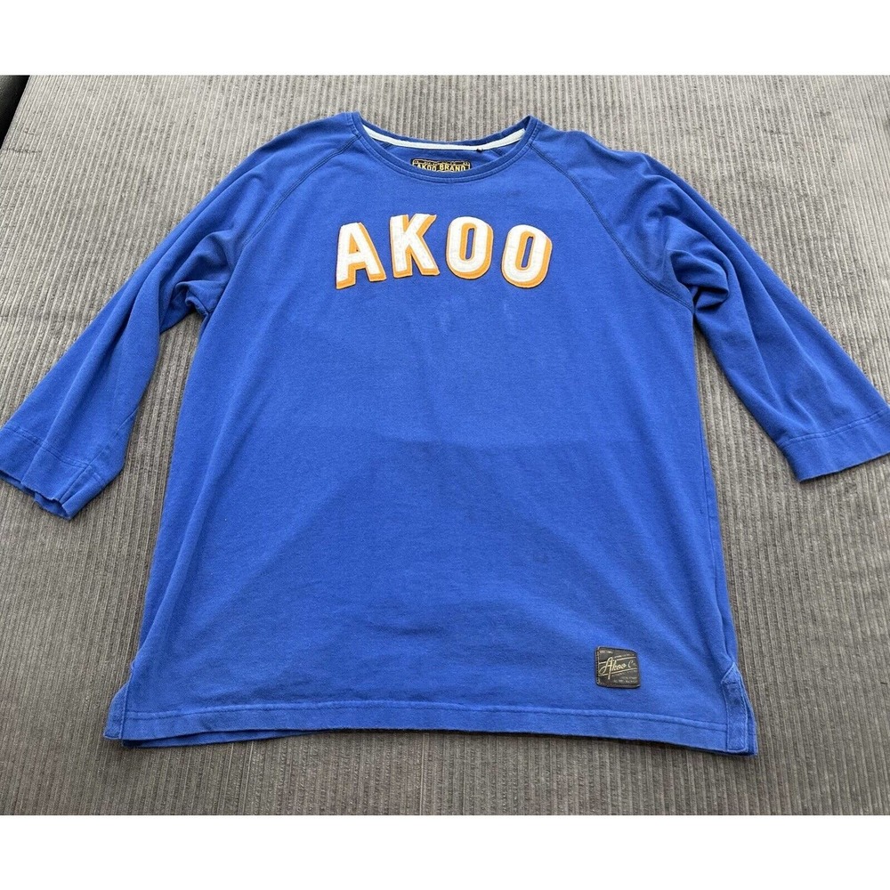 Akoo Spellout‎ Pullover Sweater Men Size 4XL Blue Cotton Casual Outdoors.